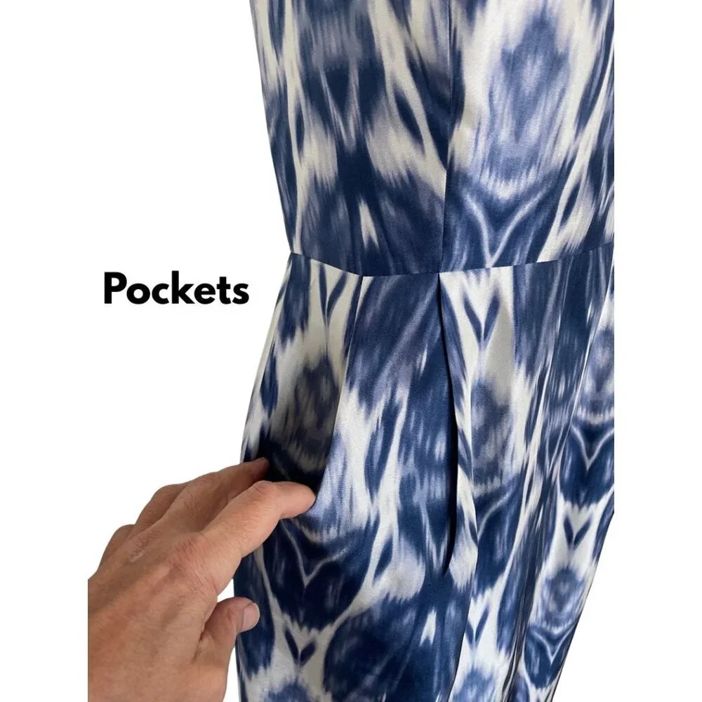 J. Crew Collection Silk Strapless Sheath Dress Sz 4 Blue Ikat 90's